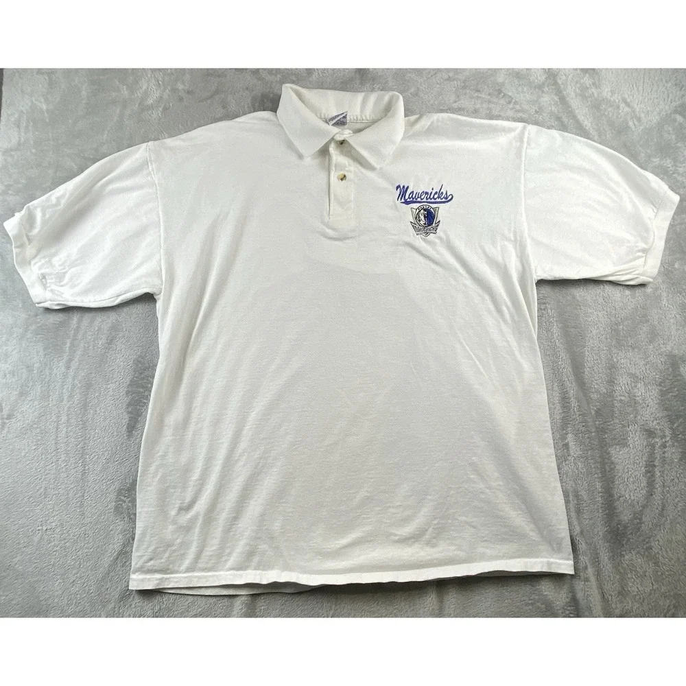 Vtg Dallas Mavericks Polo Shirt Mens‎ 2XL White Embroidered Logo NBA Y2K Sports